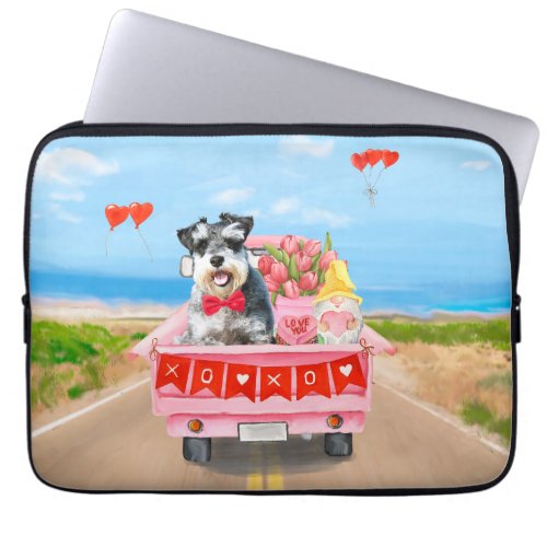 Schnauzer Dog Valentines Day Truck Hearts Laptop Sleeve