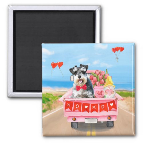 Schnauzer Dog Valentines Day Truck Hearts Magnet