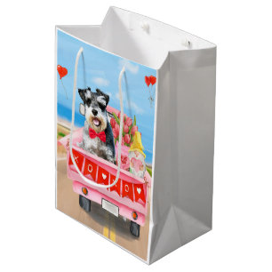 Schnauzer Dog Valentine's Day Truck Hearts Medium Gift Bag