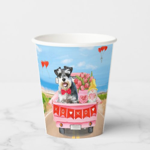 Schnauzer Dog Valentines Day Truck Hearts Paper Cups