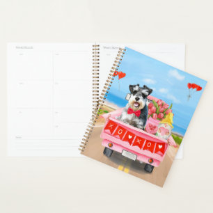 Schnauzer Dog Valentine's Day Truck Hearts Planner