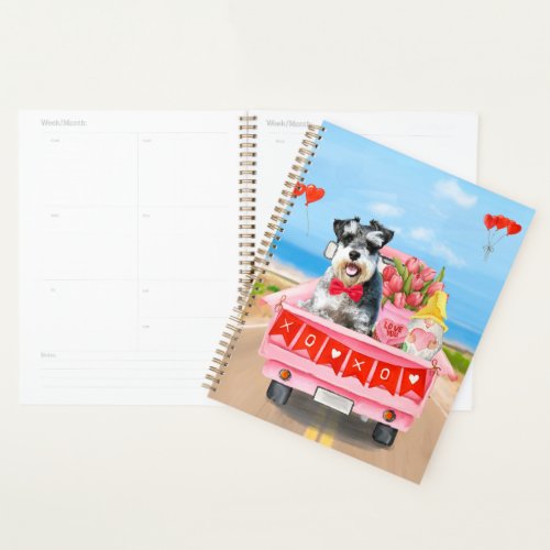 Schnauzer Dog Valentines Day Truck Hearts Planner