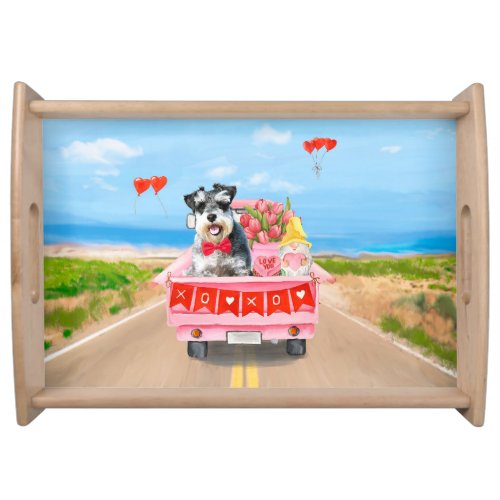 Schnauzer Dog Valentines Day Truck Hearts Serving Tray