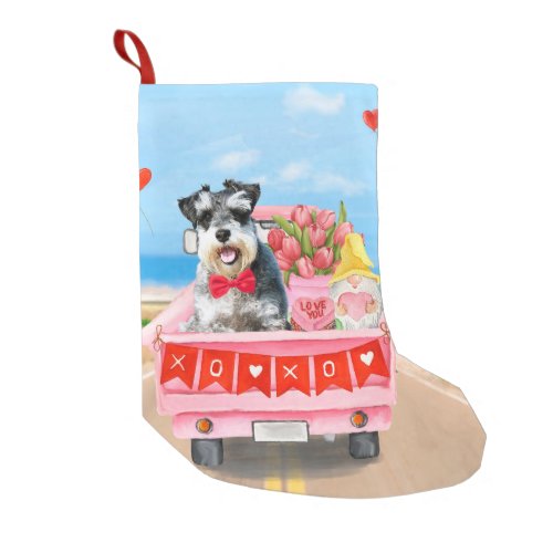 Schnauzer Dog Valentines Day Truck Hearts Small Christmas Stocking