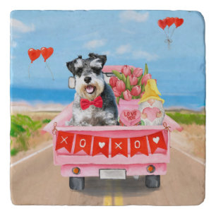 Schnauzer Dog Valentine's Day Truck Hearts Trivet