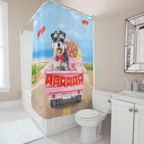 Schnauzer Dog Valentines Day Truck  Shower Curtain