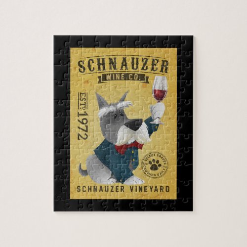 Schnauzer Dog Wine Funny Schnauzer Dog Lover Jigsaw Puzzle