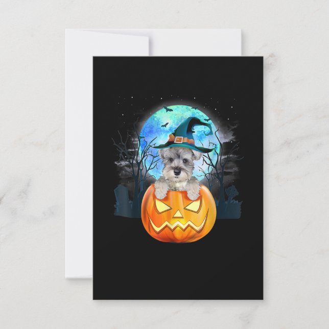 Schnauzer Dog Witch Hat Halloween Pumpkin Gift RSVP Card (Front)