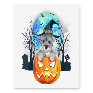 Schnauzer Dog Witch Hat Halloween Pumpkin Gift Temporary Tattoos