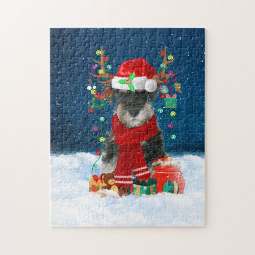 Schnauzer dog with Christmas gifts Jigsaw Puzzle