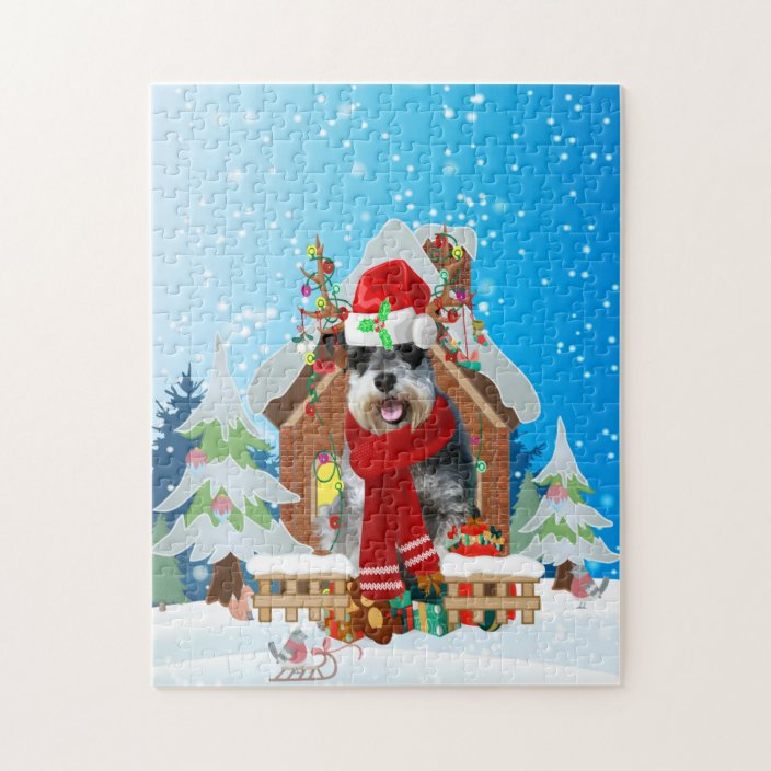 Schnauzer dog with Christmas gifts Jigsaw Puzzle | Zazzle.com