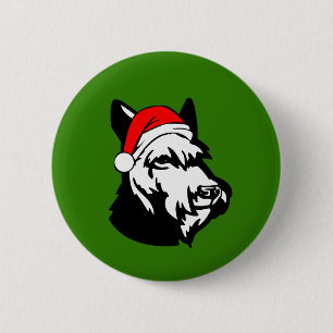 Schnauzer Dog with Christmas Santa Hat Button