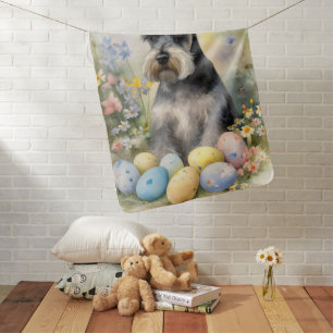 Schnauzer Dog with Easter Eggs Holiday  Baby Blanket