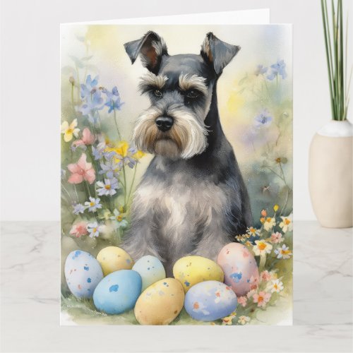 Schnauzer Dog with Easter Eggs Holiday  Card