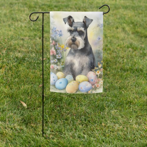 Schnauzer Dog with Easter Eggs Holiday  Garden Flag