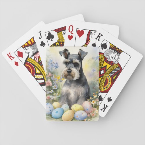 Schnauzer Dog with Easter Eggs Holiday  Playing Cards