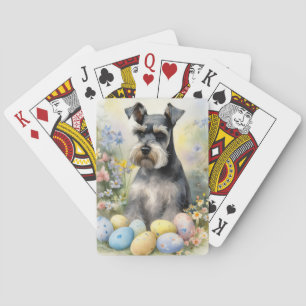 Schnauzer Dog with Easter Eggs Holiday  Poker Cards