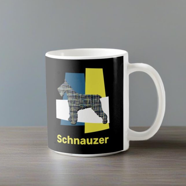 Schnauzer Dog Yellow & Black Grid Line Coffee  Mug (Schnauzer mug on table)