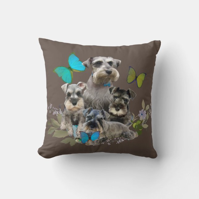 Schnauzer dogs butterflies and flowers throw pillow (Front)
