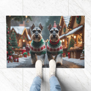 Schnauzer Dogs Christmas Snow Holiday  Doormat