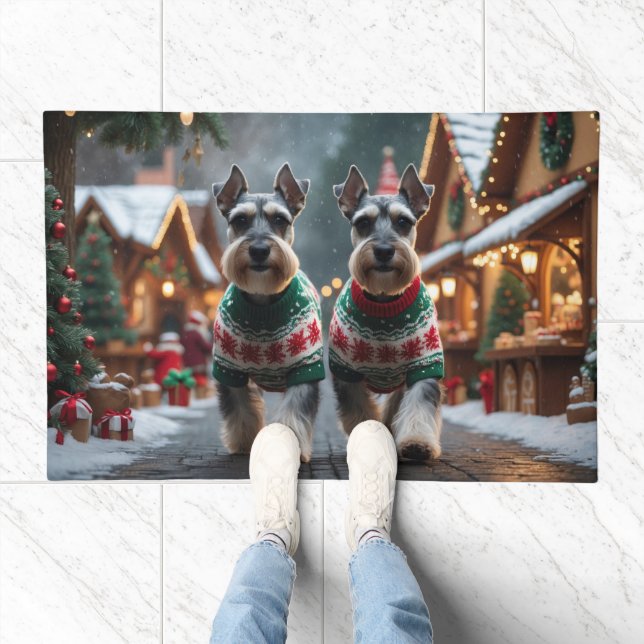 Schnauzer Dogs Christmas Snow Holiday  Doormat (Indoor)