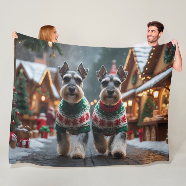 Schnauzer Dogs Christmas Snow Holiday  Fleece Blanket (In Situ)