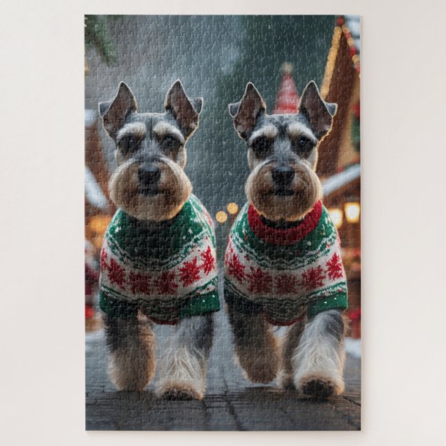 Schnauzer Dogs Christmas Snow Holiday  Jigsaw Puzzle (Vertical)