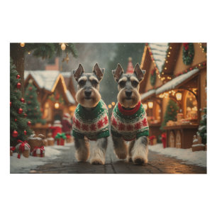 Schnauzer Dogs Christmas Snow Holiday Wood Wall Art