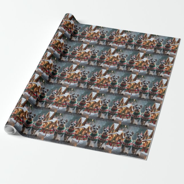 Schnauzer Dogs Christmas Snow Holiday  Wrapping Paper (Unrolled)