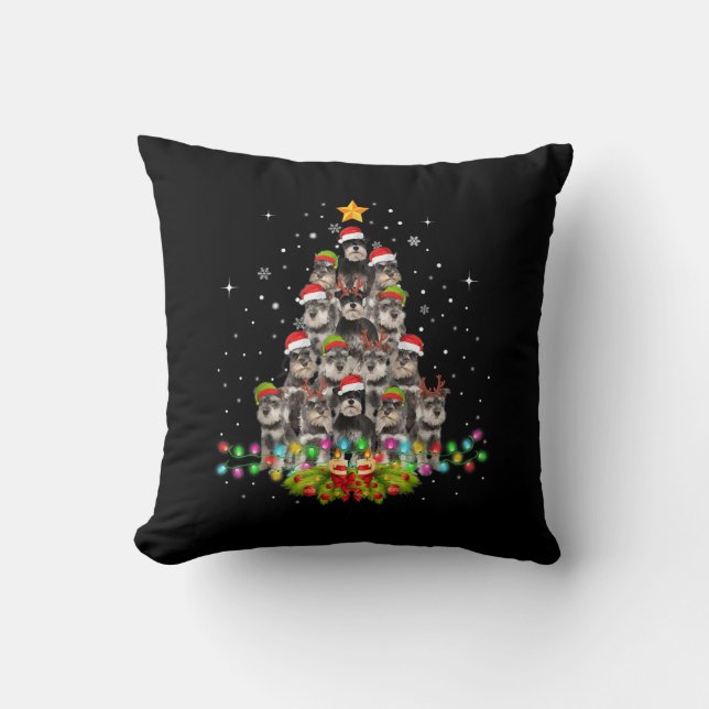 Schnauzer Dogs Tree Christmas Sweater Xmas Pet Throw Pillow (Front)