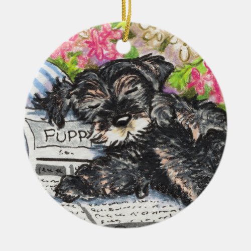 Schnauzer Dreams Print Ceramic Ornament