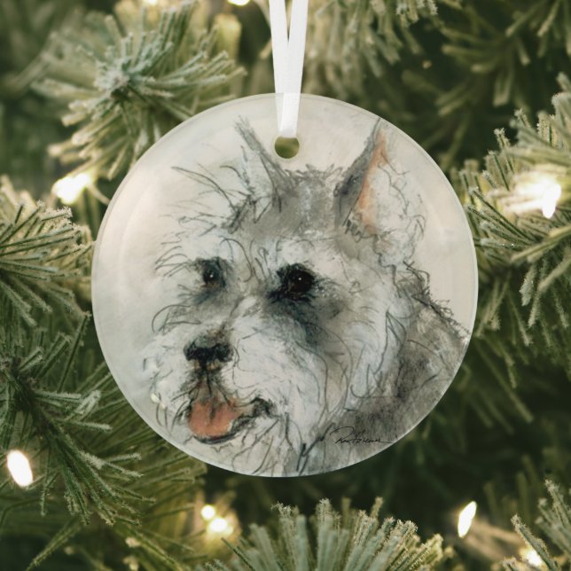 Schnauzer Face by Hevener Glass Ornament (Insitu)