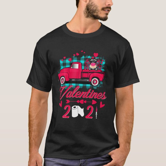 Schnauzer Face Mask Valentines Day 2021 Truck Dog T-Shirt (Front)