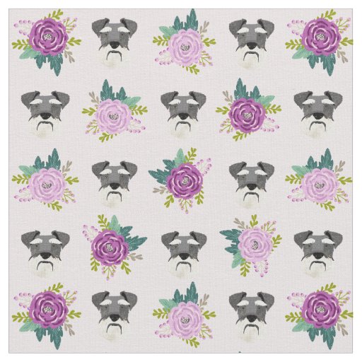 schnauzer faces lavender florals fabric