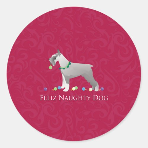 Schnauzer Feliz Naughty Dog Christmas Design Classic Round Sticker