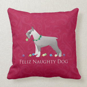 Schnauzer Feliz Naughty Dog Christmas Design Throw Pillow