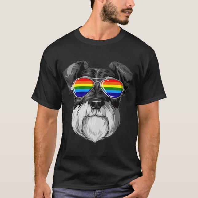 Schnauzer Gay Pride Flag LGBT Rainbow Sunglasses f T-Shirt (Front)