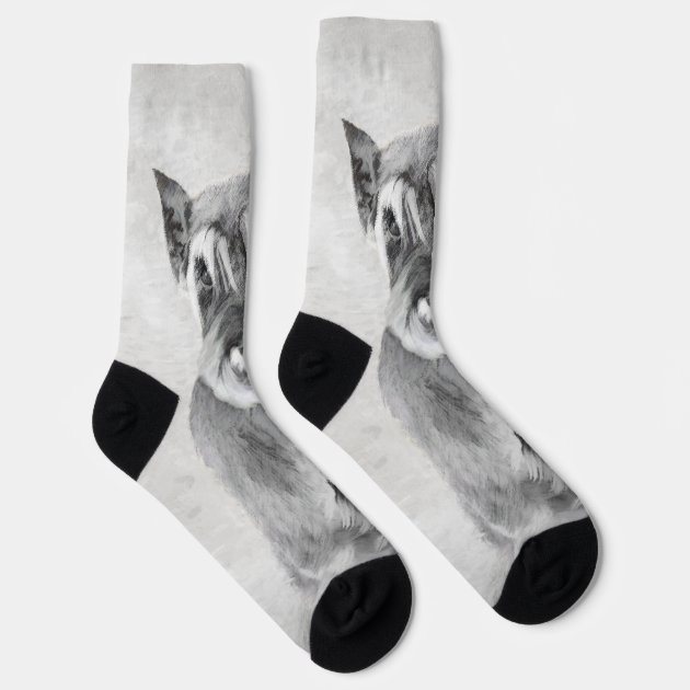 I Love Schnauzers Men's Novelty Socks – Mid Calf, Cotton Blend, Black, One Size, Made In Portugal, X6N131