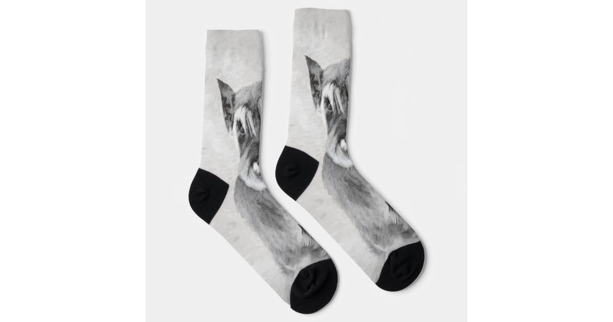 I Love Schnauzers Men's Novelty Socks – Mid Calf, Cotton Blend, Black, One Size, Made In Portugal, X6N131