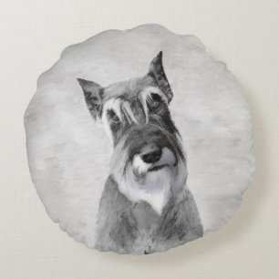 Schnauzer (Giant) Painting - Dog Art Round Pillow