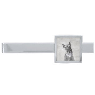 Schnauzer (Giant) Painting - Dog Art Silver Finish Tie Bar