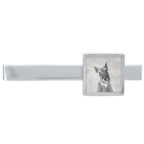 Schnauzer Giant Painting _ Dog Art Silver Finish Tie Bar