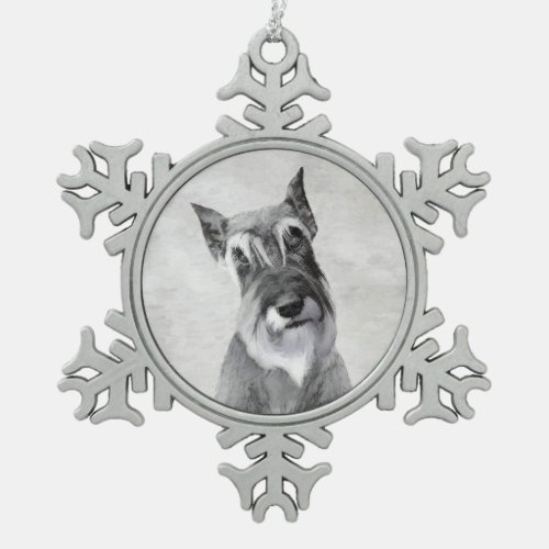 Schnauzer Giant Painting _ Dog Art Snowflake Pewter Christmas Ornament