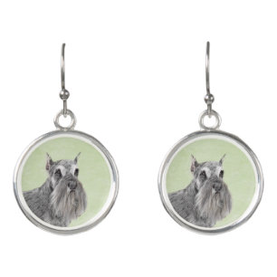 Schnauzer (Giant, Standard) Painting - Dog Art Earrings