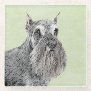 Schnauzer (Giant, Standard) Painting - Dog Art Glass Coaster