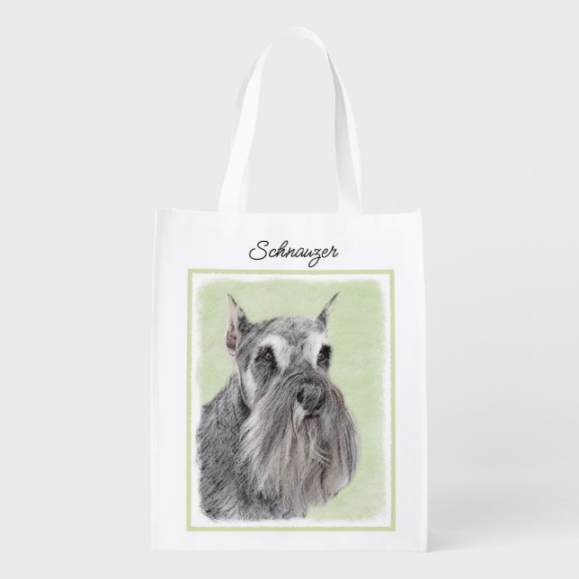 Schnauzer (Giant, Standard) Painting - Dog Art Gro Grocery Bag (Back)