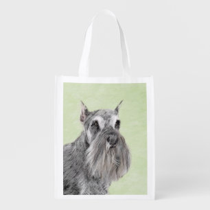 Schnauzer (Giant, Standard) Painting - Dog Art Grocery Bag
