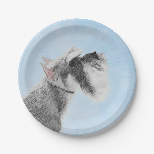 Schnauzer (Giant, Standard)  Painting - Dog Art Paper Plates (Front)