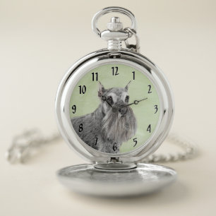 Schnauzer (Giant, Standard) Painting - Dog Art Pocket Watch