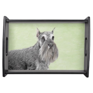 Schnauzer (Giant, Standard) Painting - Dog Art Serving Tray